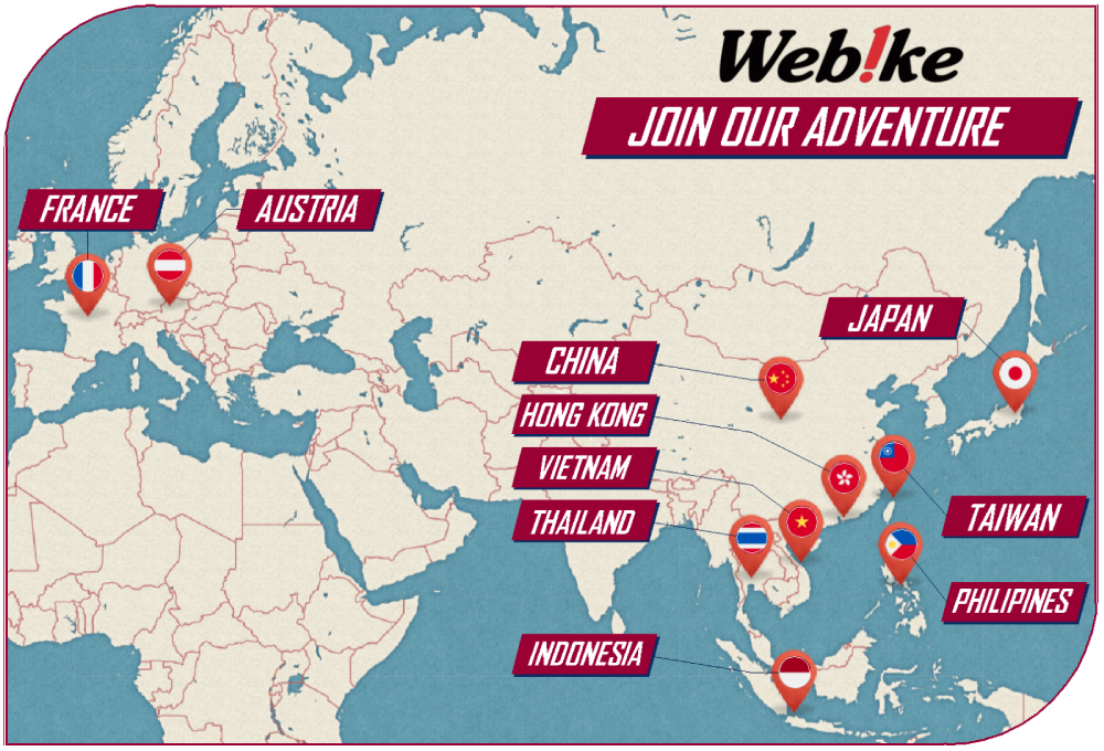 Map connecting Asian operations with Webike Europe in Austria